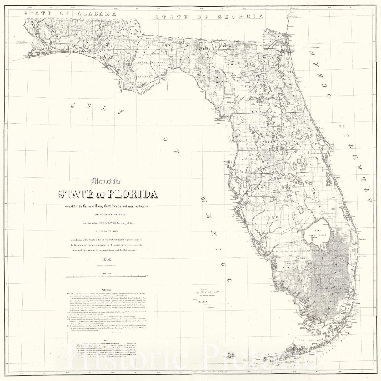 Historic Map : Map of the State of Florida, 1856 , Vintage Wall Art