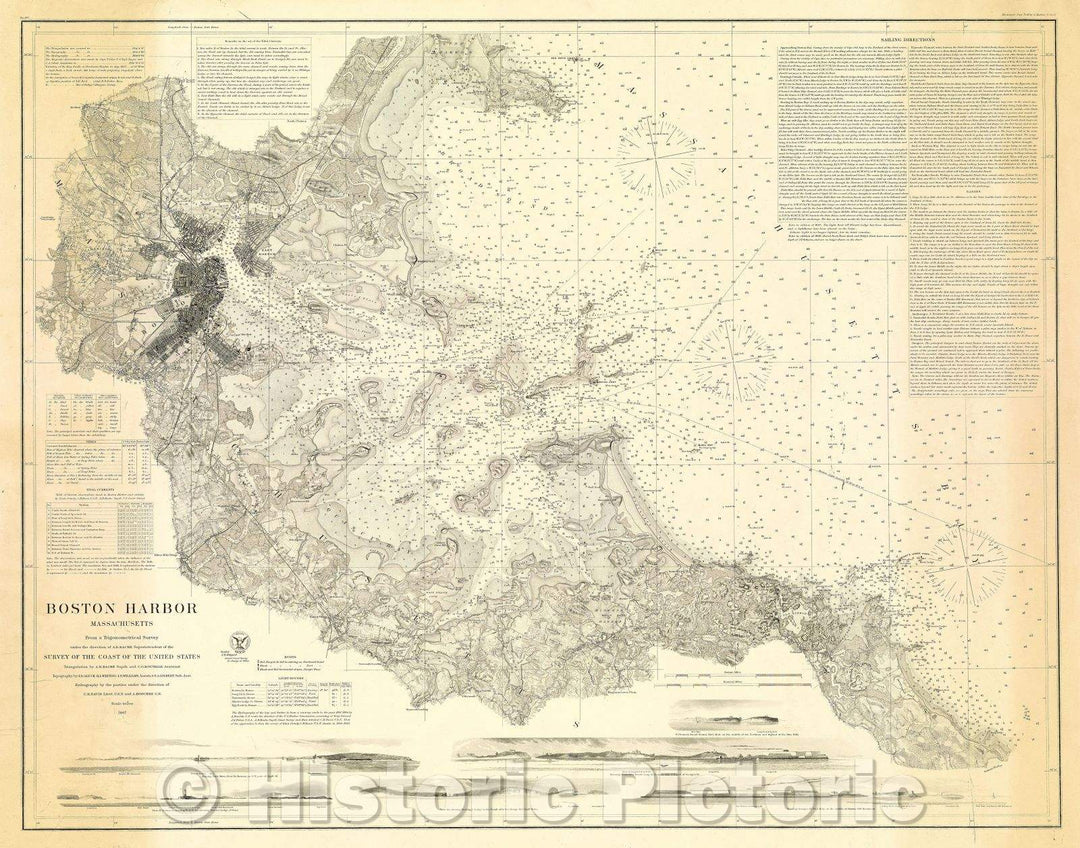Historic Map : Boston Harbor, Massachusetts: Survey of the Coast of the United States, 1867 , Vintage Wall Art