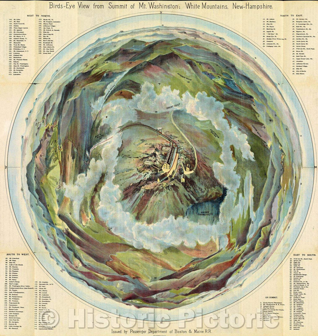 Historic Map : Birds-Eye View from Summit of Mt. Washington, White Mountains, New Hampshire., 1902 , Vintage Wall Art