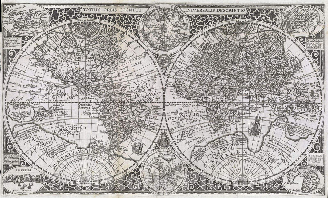 Historic Map : Totius Orbis Cogniti Universalis Descriptio., 1605 , Vintage Wall Art