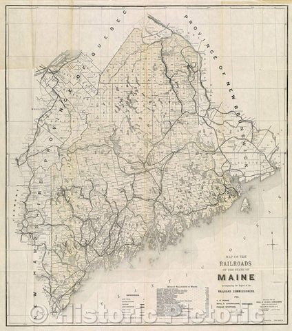 Historic Map : Map of the Railroads of the State of Maine  Accompanying the Report of the Railroad Commissioners, 1901, 1901 , Vintage Wall Art
