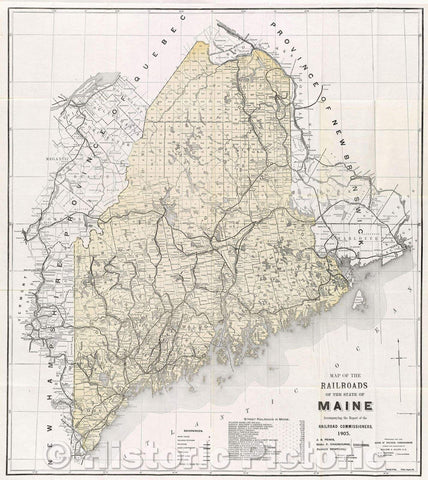 Historic Map : Map of the Railroads of the State of Maine accompanying the report of the Railroad Commissioners. 1905., 1905 , Vintage Wall Art