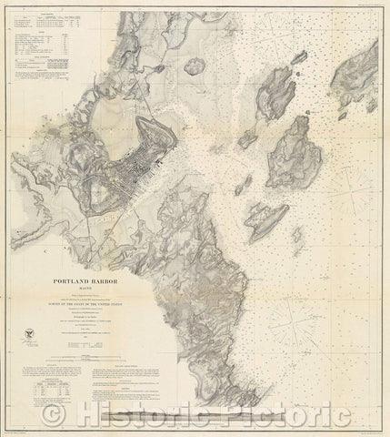 Historic Map : Portland Harbor, Maine:  Survey of the Coast of the United States, 1866 , Vintage Wall Art