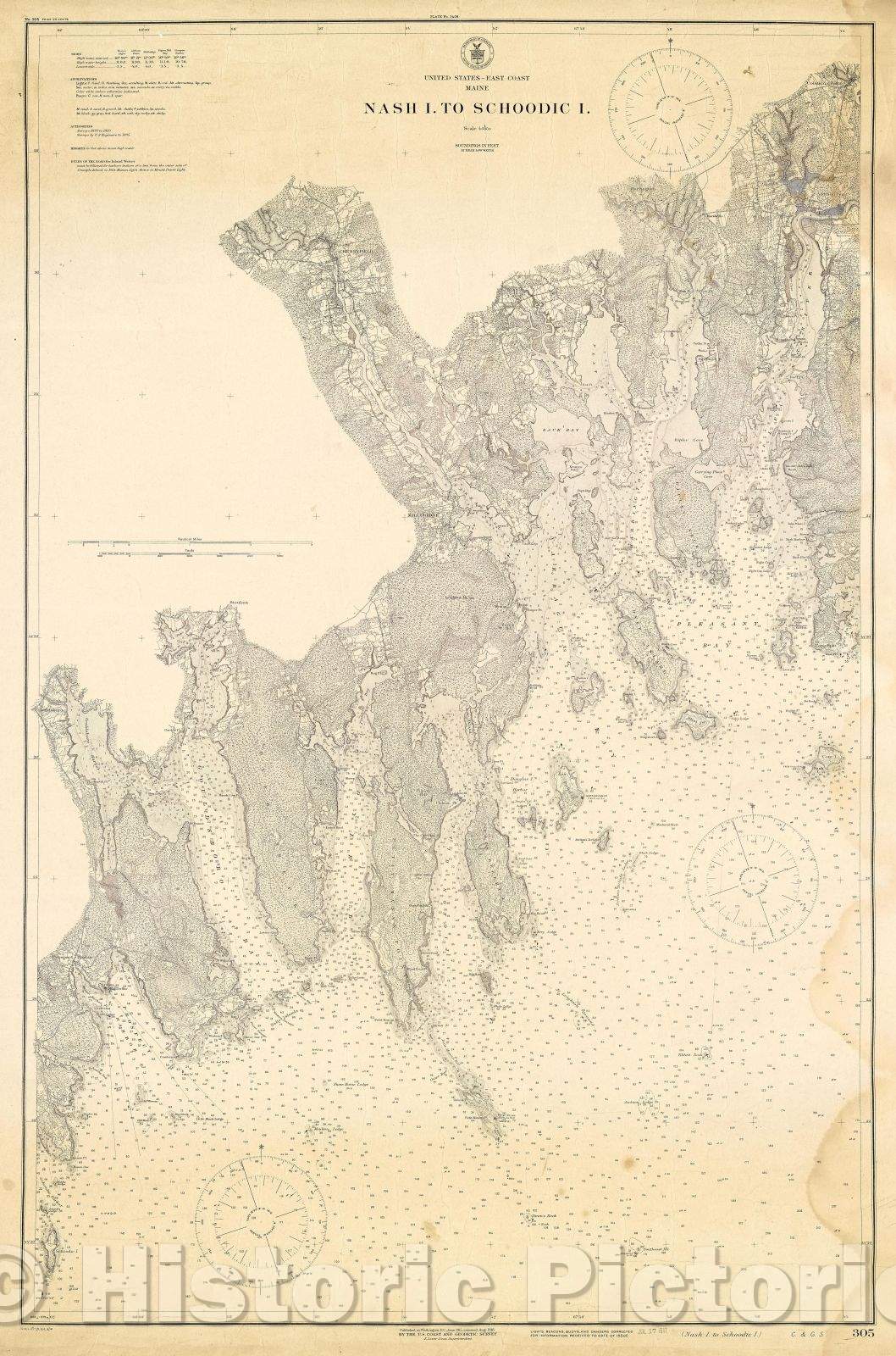 Historic Map : United States-East Coast Maine Nash I. to Schoodic I., 1916 , Vintage Wall Art
