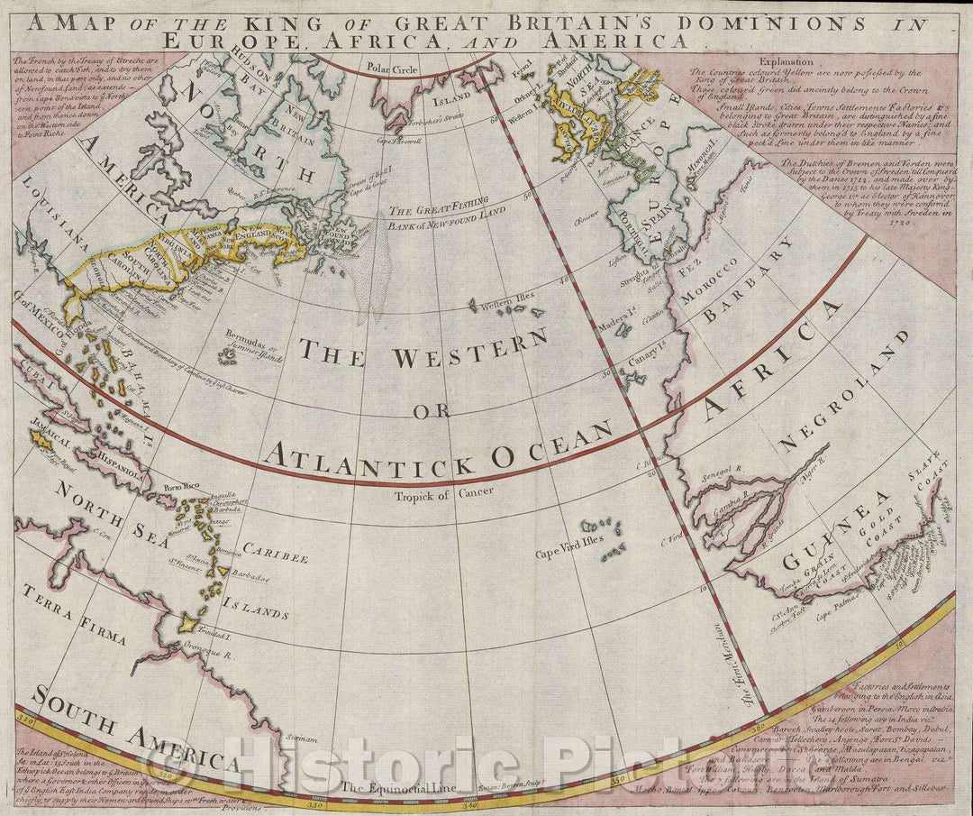 Historic Map : A Map of the King of Great Britain's Dominions in Europe, Africa, and America, 1740 , Vintage Wall Art