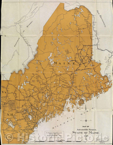 Historic Map : Map of Automobile Routes. State of Maine. 1917., 1917 , Vintage Wall Art