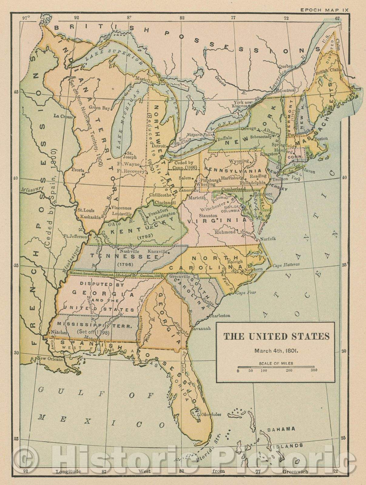 Historic Map : The United States March 4th, 1801., 1917 , Vintage Wall Art
