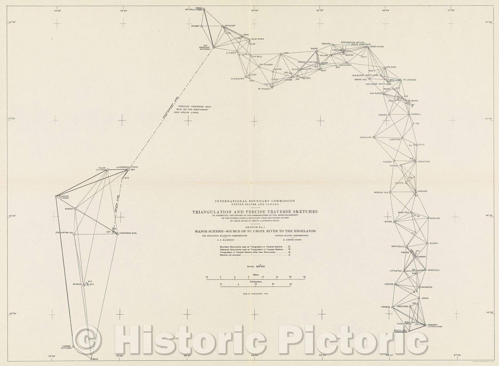 Historic Map : International Boundary Commission United States and Canada Triangulation and precise traverse sketches to accompany the report of the commissioners, 1924 , Vintage Wall Art , v2