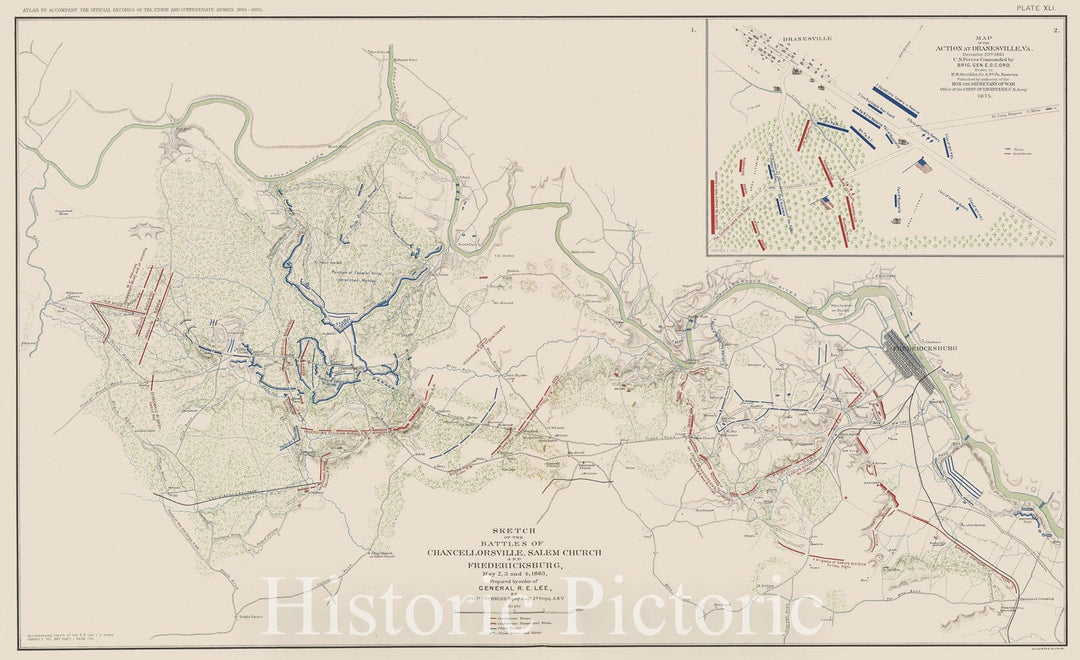 Historic Map : Sketch of the battles of Chancellorsville, Salem Church and Fredericksburg, May 2, 3 and 4, 1863., 1875 , Vintage Wall Art