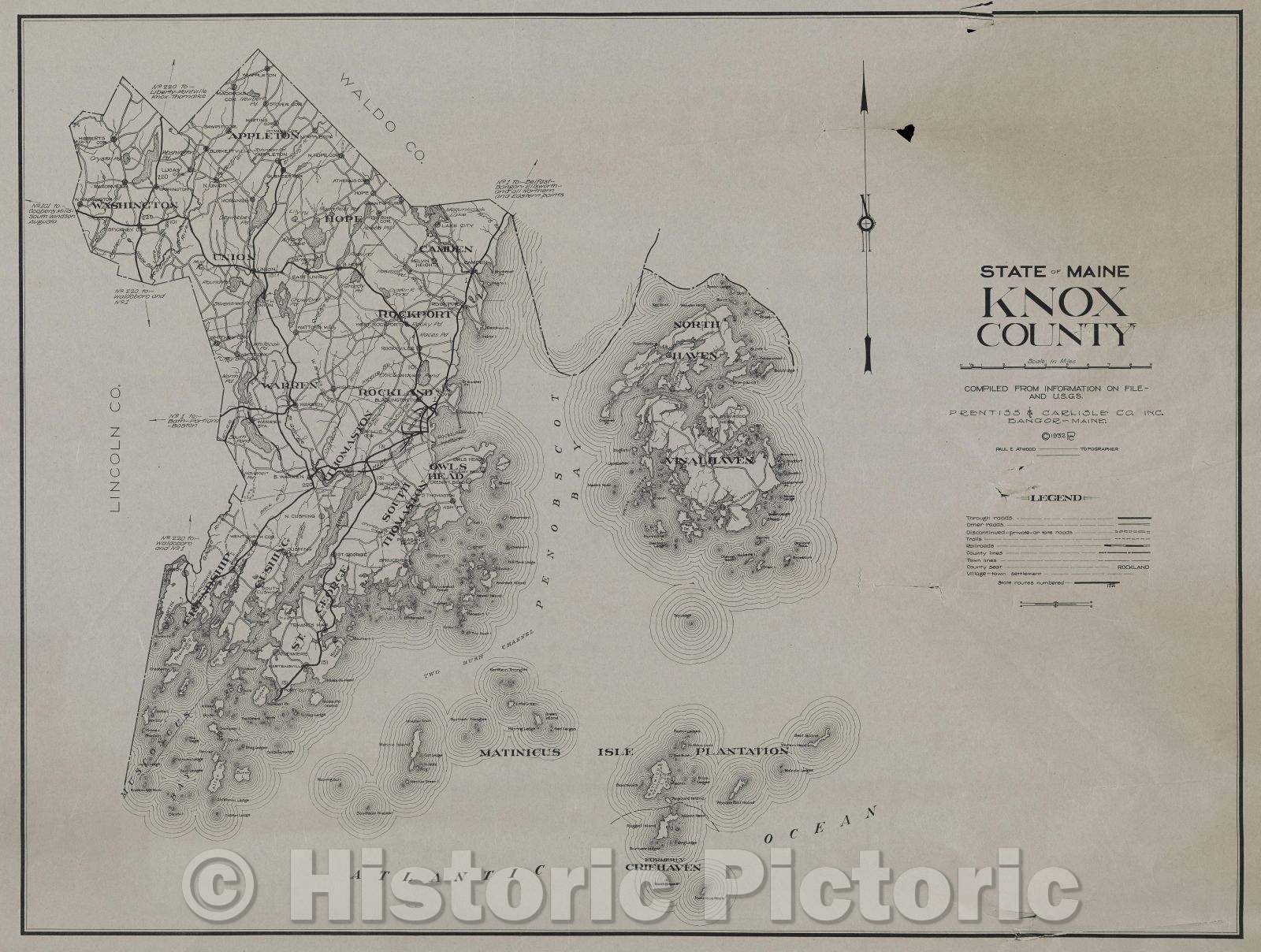 Historic Map : Knox County, State of Maine, 1932 , Vintage Wall Art
