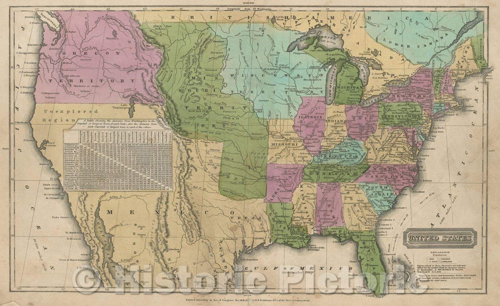 Historic Map : United States, 1837, Vintage Wall Art