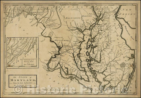 Historic Map - The State of Maryland, from the best Authorities, 1795, Mathew Carey - Vintage Wall Art
