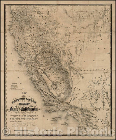 Historic Map - Britton & Rey's Map of the State of California, 1860, Charles Goddard - Vintage Wall Art