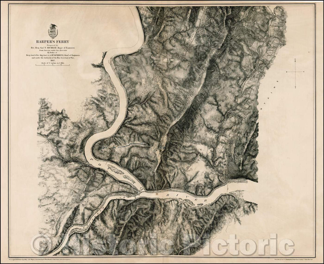 Historic Map - Harper's Ferry Prepared, 1867, U.S. War Department - Vintage Wall Art