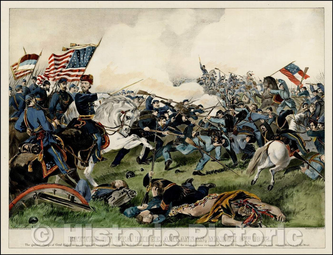Historic Map - Battle of Pea Ridge, Arkansas, March 8th 1862, 1862, Currier - Vintage Wall Art
