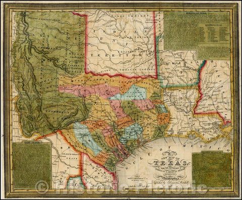 Historic Map - Texas, with the Contiguous American & Mexican States, 1842, Samuel Augustus Mitchell - Vintage Wall Art