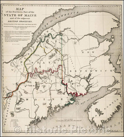 Historic Map - Map of the Northern Part of the State of Maine and of the adjacent British Provinces, 1838, W.J. Stone - Vintage Wall Art
