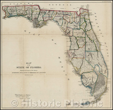 Historic Map - Map of the State of Florida Showing the Progress of the Surveys Accompanying Annual Report of the Commissioner Genl. Land Office, 1866 v1