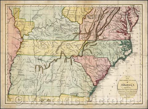 Historic Map - Map of the Southern States of America, Comprehending Maryland, Virginia, Kentucky, Territory South of the Ohio, North Carolina, Tennesseee, 1794 v1