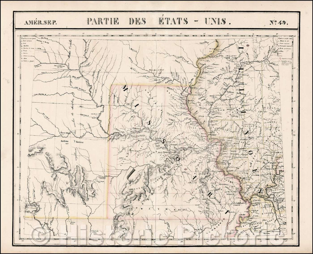 Historic Map - Amer. Sep. No. 49. Partie des ?ats Unis Missouri, Illinois, Indian Territory, Kansas, Nebraska, Iowa, 1825, Philippe Marie Vandermaelen v1