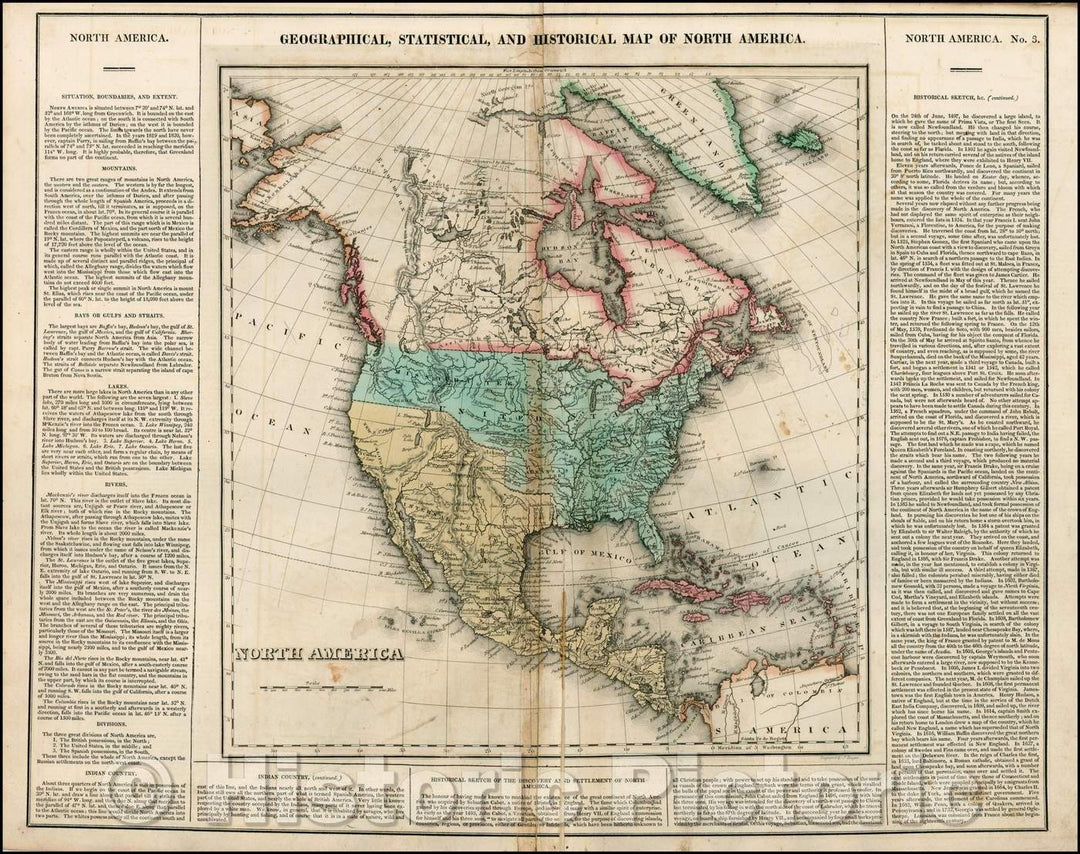 Historic Map - Geographical, Statistical and Historical Map of North America, 1823, Henry Charles Carey - Vintage Wall Art