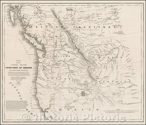 Historic Map - Map of the United States Territory of Oregon West of the Rocky Mountains, 1838, Washington Hood v2