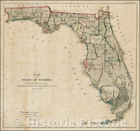 Historic Map - Map of the State of Florida Showing the Progress of the Surveys Accompanying Annual Report of the Commissioner Genl. Land Office, 1866 v2