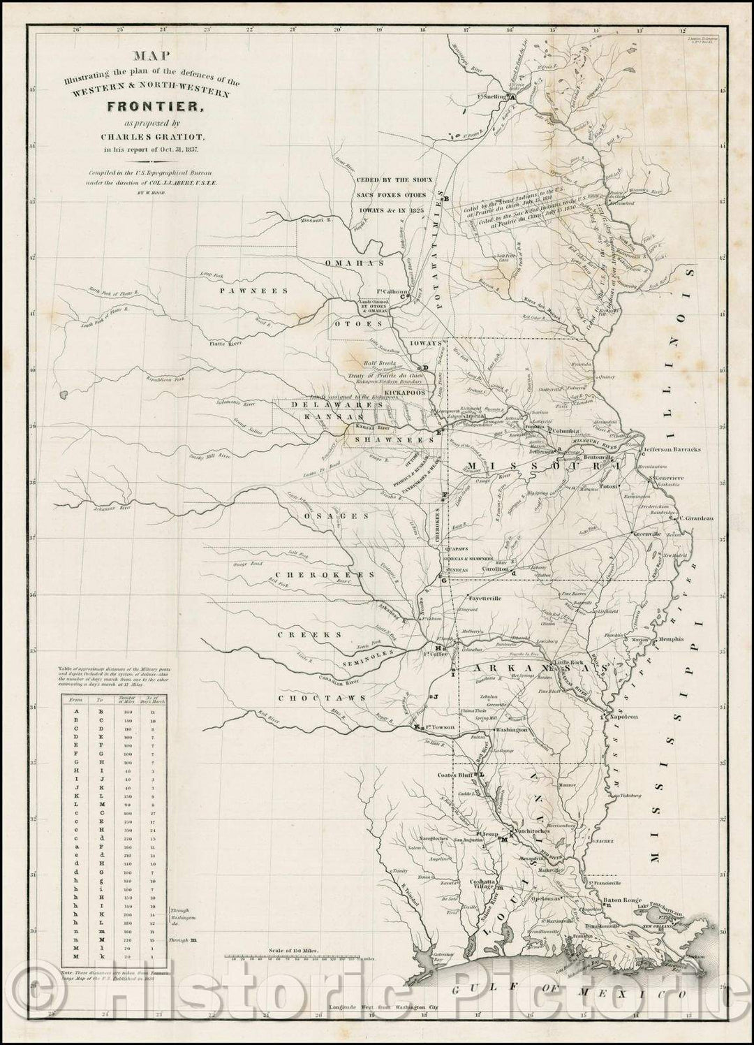 Historic Map - Map illustrating the plan of the defences of the Western & North-Western Frontier, as proposed, 1837, Washington Hood - Vintage Wall Art
