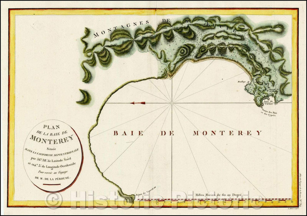 Historic Map - Plan De La Baie De Monterey Situee Dans La Californie Septentrionale/Map Of The Bay Of Monterey Located In The Northern California, 1797 - Vintage Wall Art