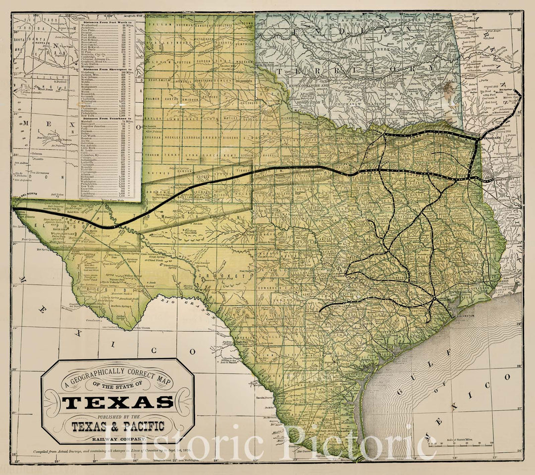Historic Map - A Geographically Correct Map of the State of Texas, 1876, Texas & Pacific Railway Company v2