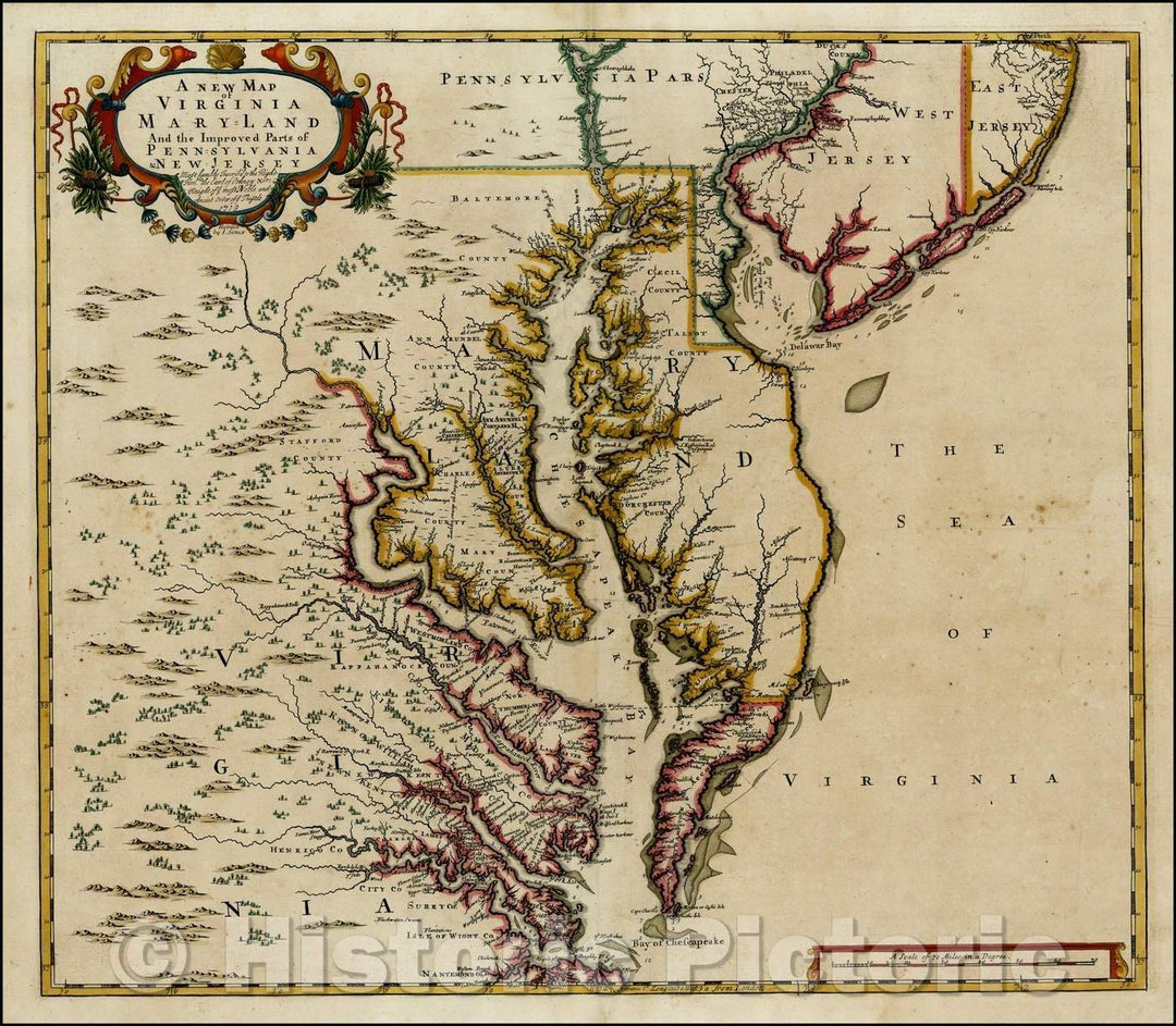 Historic Map - Virginia Maryland And The Improved Parts of Pennsylvania & New Jersey, 1721, John Senex v3