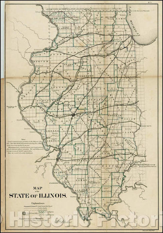 Historic Map - Map of the State of Illinois, 1866, General Land Office - Vintage Wall Art