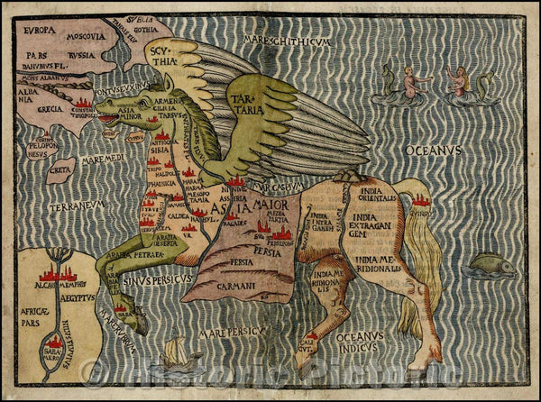 Historic Map - Asia in the Form of Pegasus, 1581, Heinrich Bunting - V ...