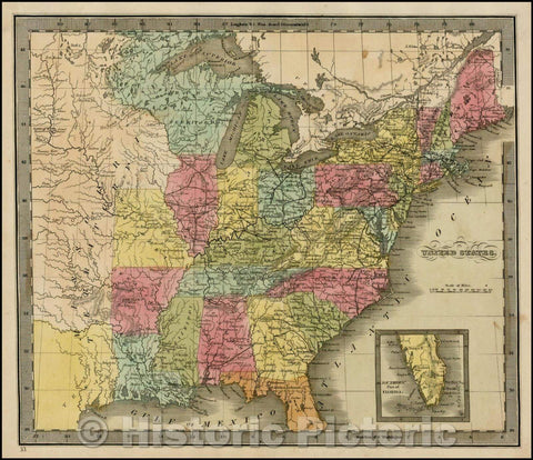 Historic Map - United States (Massive Huron and Missouri Territories), 1841, Jeremiah Greenleaf - Vintage Wall Art