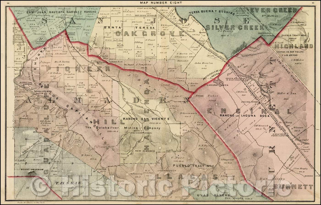 Historic Map - (Part of Santa Clara County, including Rancho Laguna Seca, San Juan Bautista Narvaez Rancho. / Map of part of Santa Clara County, 1876 - Vintage Wall Art