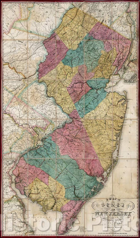 Historic Map - State of New Jersey with part of the adjoining States, 1828, Thomas Gordon - Vintage Wall Art