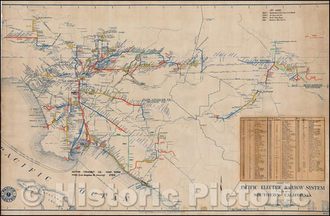 Historic Map - Map of the Pacific Electric Railway System of Southern California July 1912 Revised April 1918, 1918, Pacific Electric Railway - Vintage Wall Art