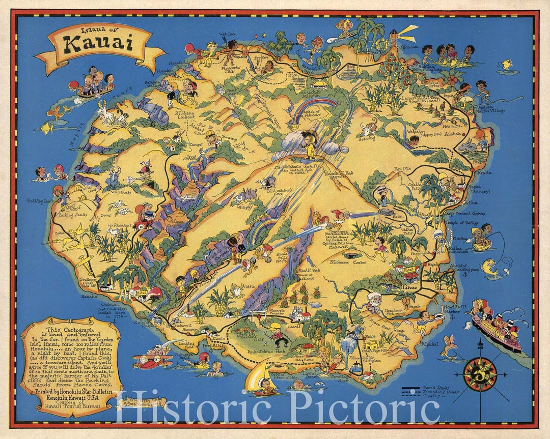 Historic Map - Island of Kauai, 1931, Ruth Taylor White - Vintage Wall Art