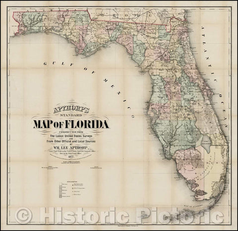Historic Map - Apthorp's Standard Map of Florida Constructed From The Latest United States Surveys, 1877, William Lee Apthorp v2