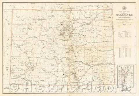Historic Map - Post Route Map of the State of Colorado Showing Post Offices Mail Routes In Operation On The 1st of January, 1923, 1923, United States GPO - Vintage Wall Art