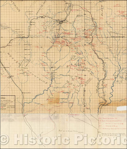 Historic Map - Southern Yavapai County - Prescott to Castle Creek, Arizona area, Bradshaw Mountains, Weaver Mountains, etc, 1897, Santa Fe Railroad - Vintage Wall Art