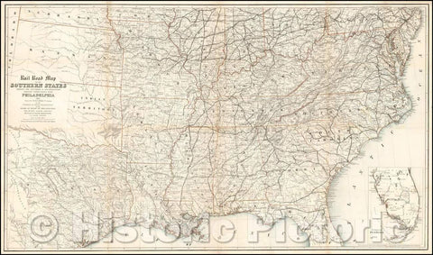 Historic Map - Railroad Map of the Southern States Shewing the Southern & Southwestern Railway Connections With Philadelphia, 1862, P.S. Duval - Vintage Wall Art