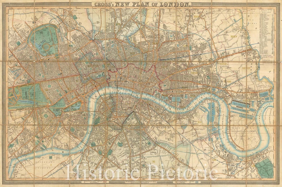 Historic Map - Cross's New Plan of London, 1850, Joseph Cross - Vintage Wall Art