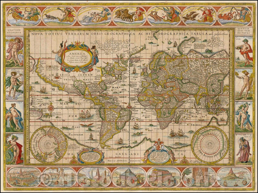 Historic Map - Nova Totius Terrarum Orbis Geographica Ac Hydrographica Tabula auct Guiljelmo Blaeuw, 1635, Willem Janszoon Blaeu - Vintage Wall Art