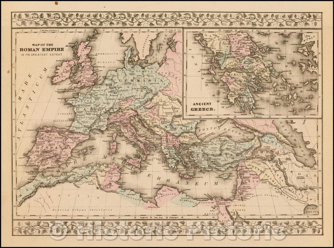 Historic Map - Map of the Roman Empire in its Greatest Extent, 1872, Samuel Augustus Mitchell - Vintage Wall Art