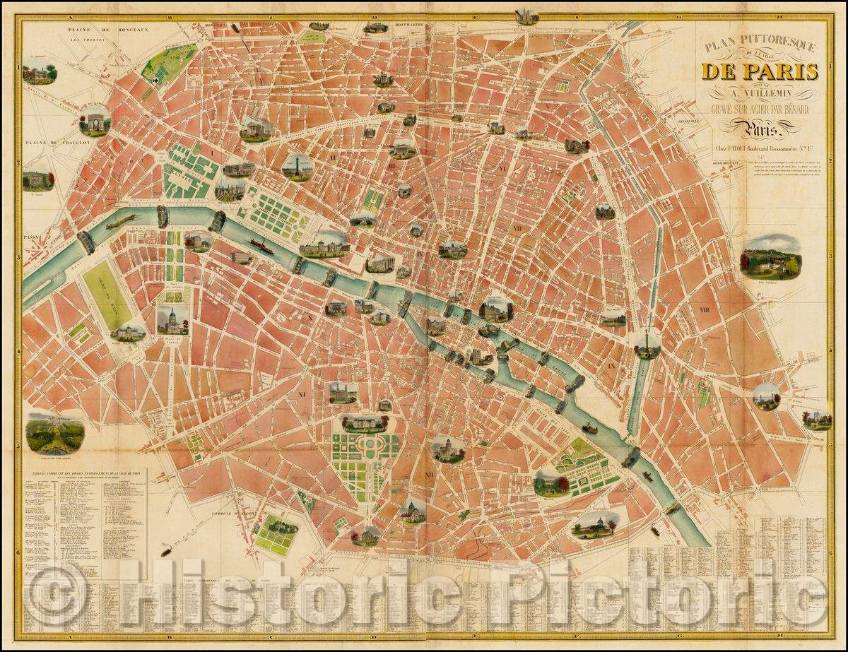 アート・デザイン・音楽 HISTORIC MAPS AND VIEWS OF PARIS Paris Map With Eiffel Tower 1889, Old Pictorial Map of Paris