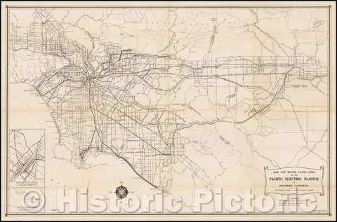 Historic Map - Rail and Motor Coach Lines of the Pacific Electric Railway in Southern California, 1949, Pacific Electric Railway - Vintage Wall Art