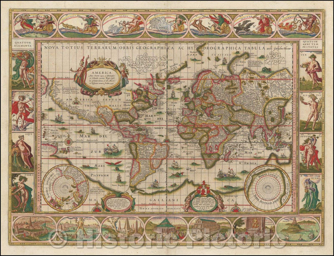 Historic Map - Nova Totius Terrarum Orbis Geographica Ac Hydrographica Tabula auct Guilje :: Nova Totius Terrarum Orbis Geographica, 1630 - Vintage Wall Art