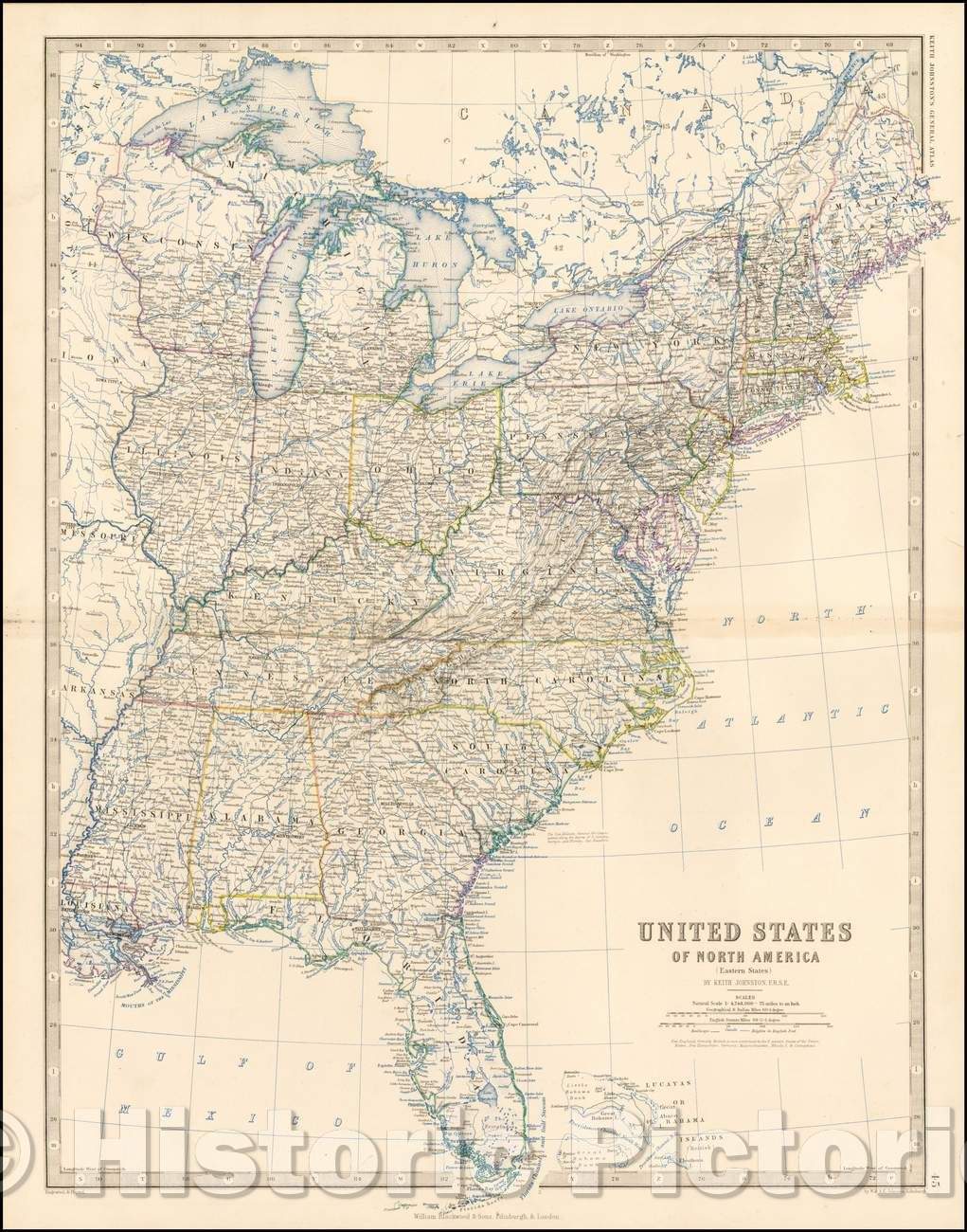 Historic Map - United States of North America (Eastern States), 1861 ...