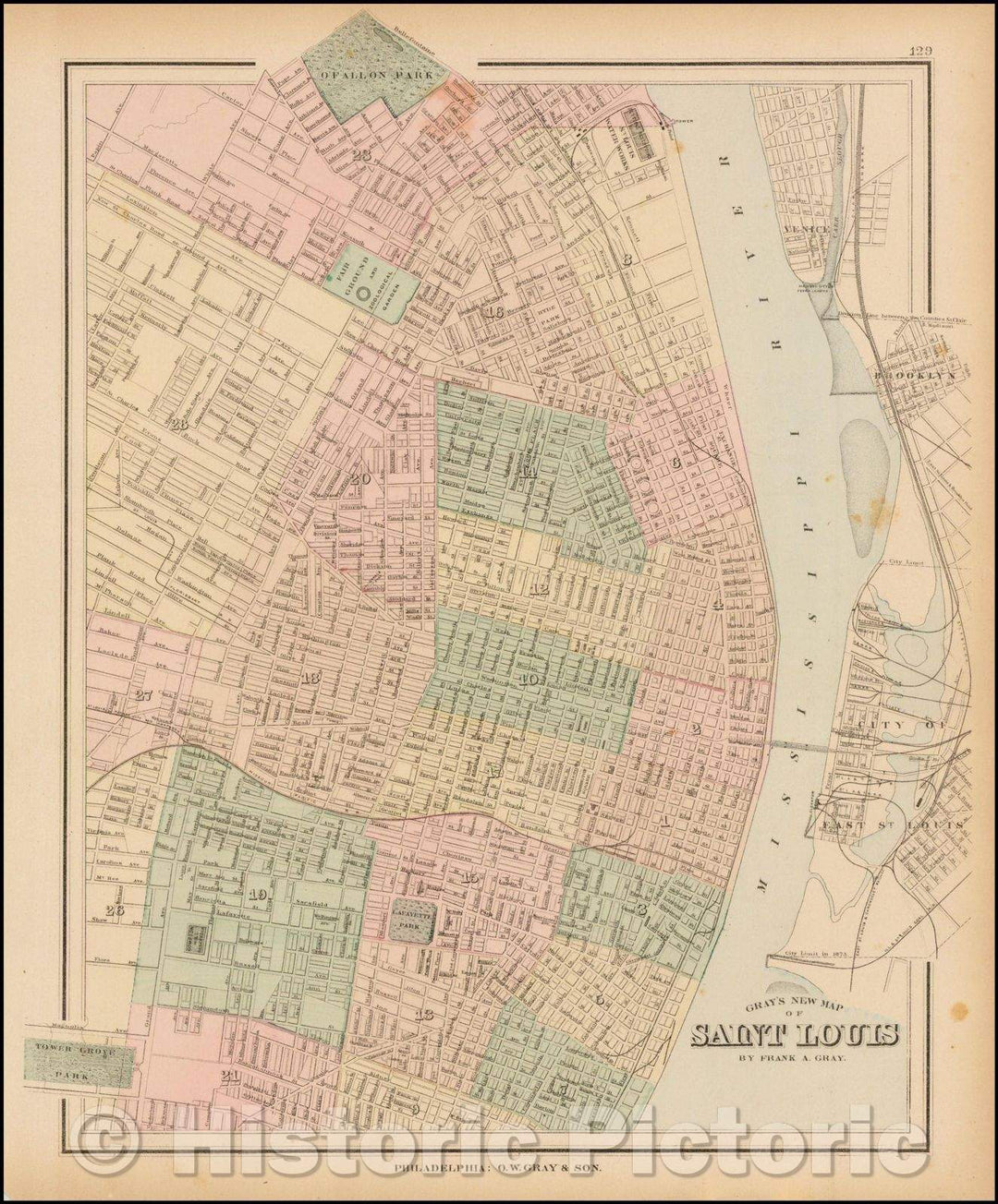 Historic Map - Gray's New Map of Saint Louis, 1879, O.W. Gray - Vintage Wall Art